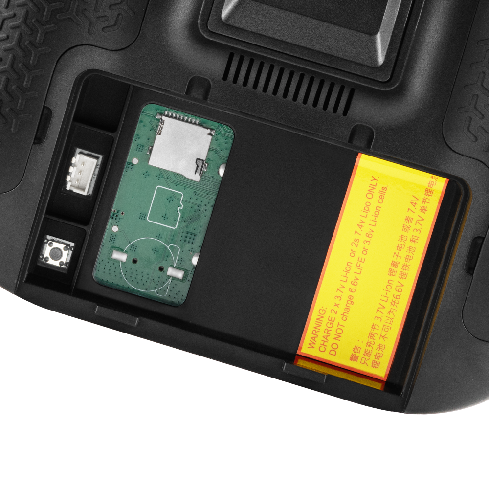 Close-up of RadioMaster TX15 Max Radio Controller ELRS M2 display screen showing menu interface and settings