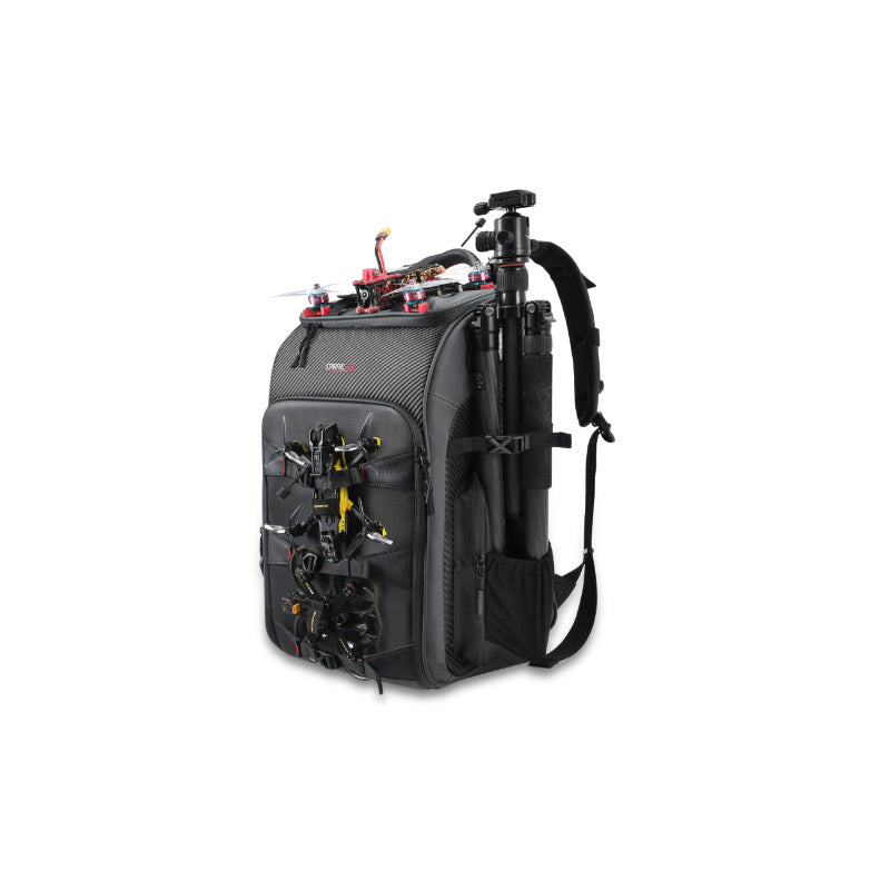 Front view of the STARTFPV BP2 FPV Drone Backpack showing overall design, compartments, and storage capacity for drones and accessories
