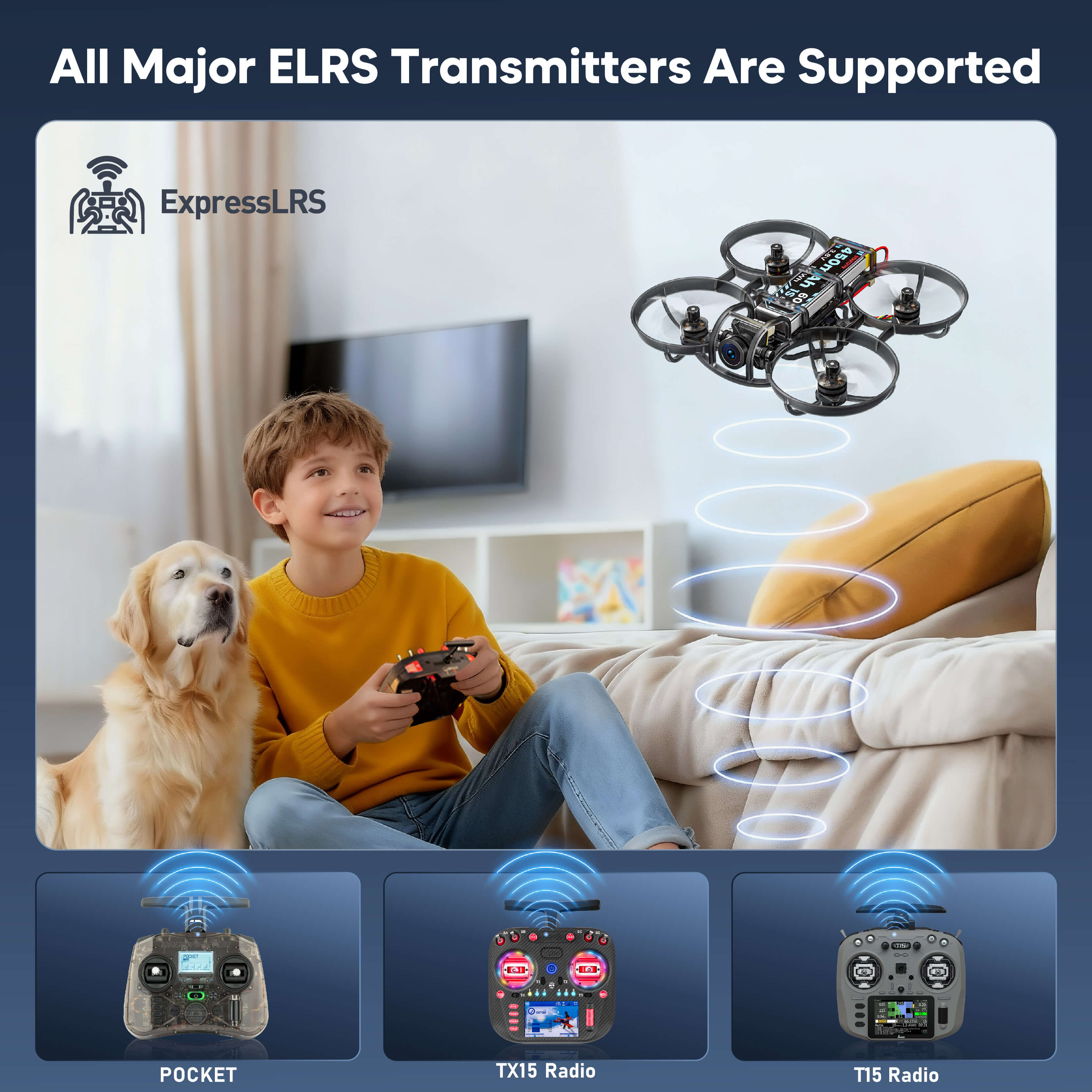 STARTFPV R8 Whoop Drone - All Major ELRS Transmitters Are Supported, compatible with ExpressLRS 2.4GHz, including POCKET, TX15 Radio, T15 Radio, ideal for indoor flying with kids