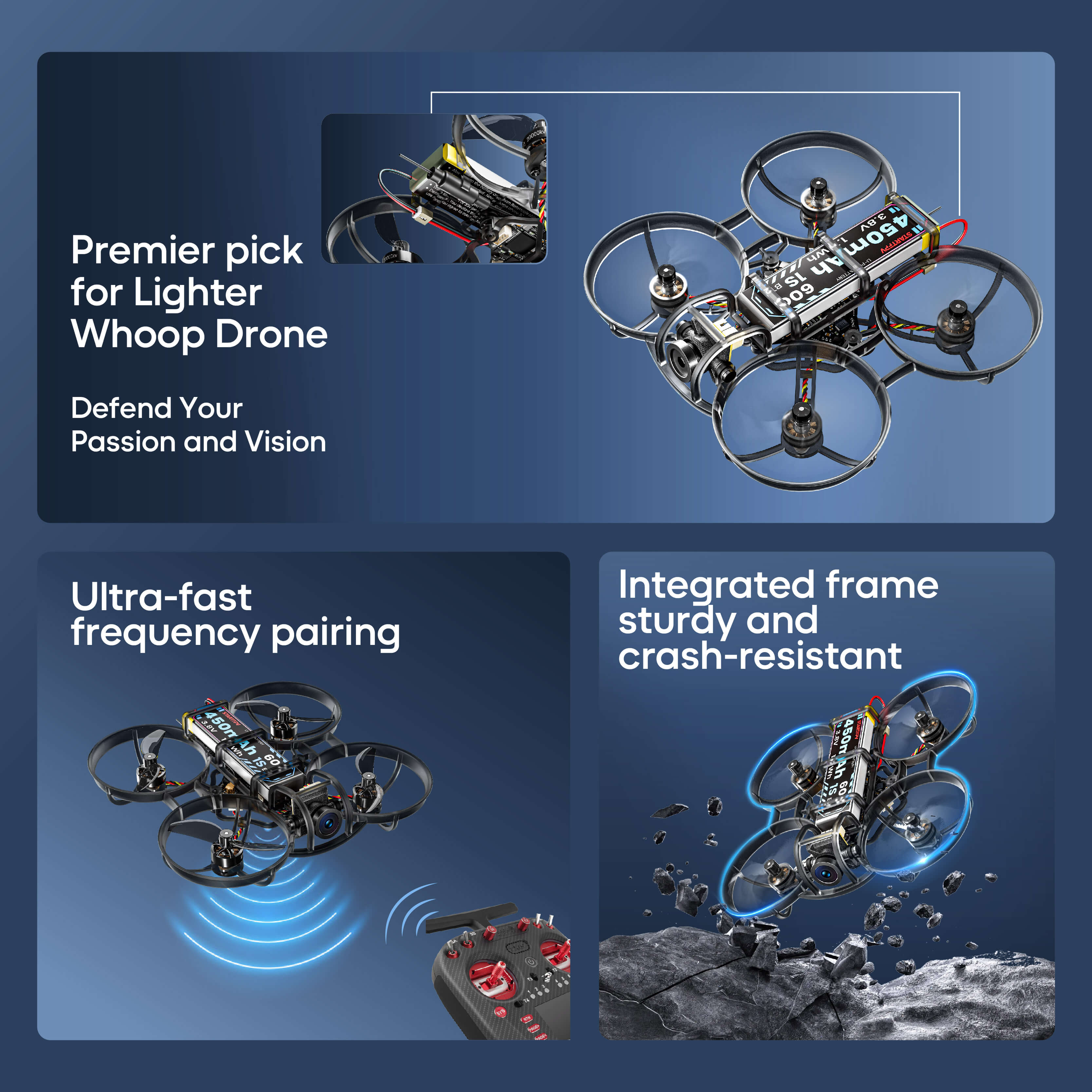 STARTFPV R8 Brushless Whoop Drone - Premier pick for Lighter Whoop Drone, featuring Ultra-fast pairing frequency pairing and Integrated frame sturdy and crash-resistant, to Defend Your Passion and Vision