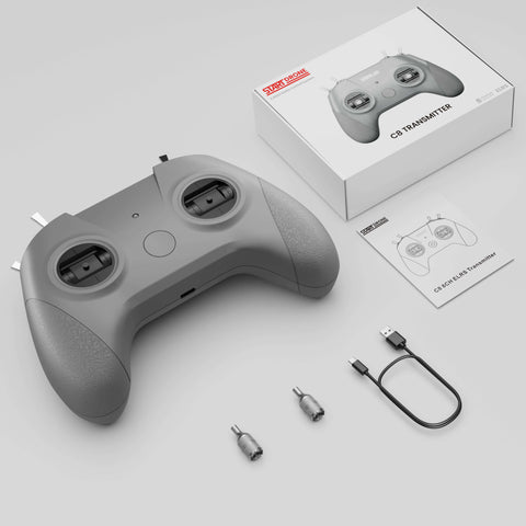 STARTFPV C8 transmitter combo package contents including remote controller, CR8 ELRS receiver, antenna and accessories