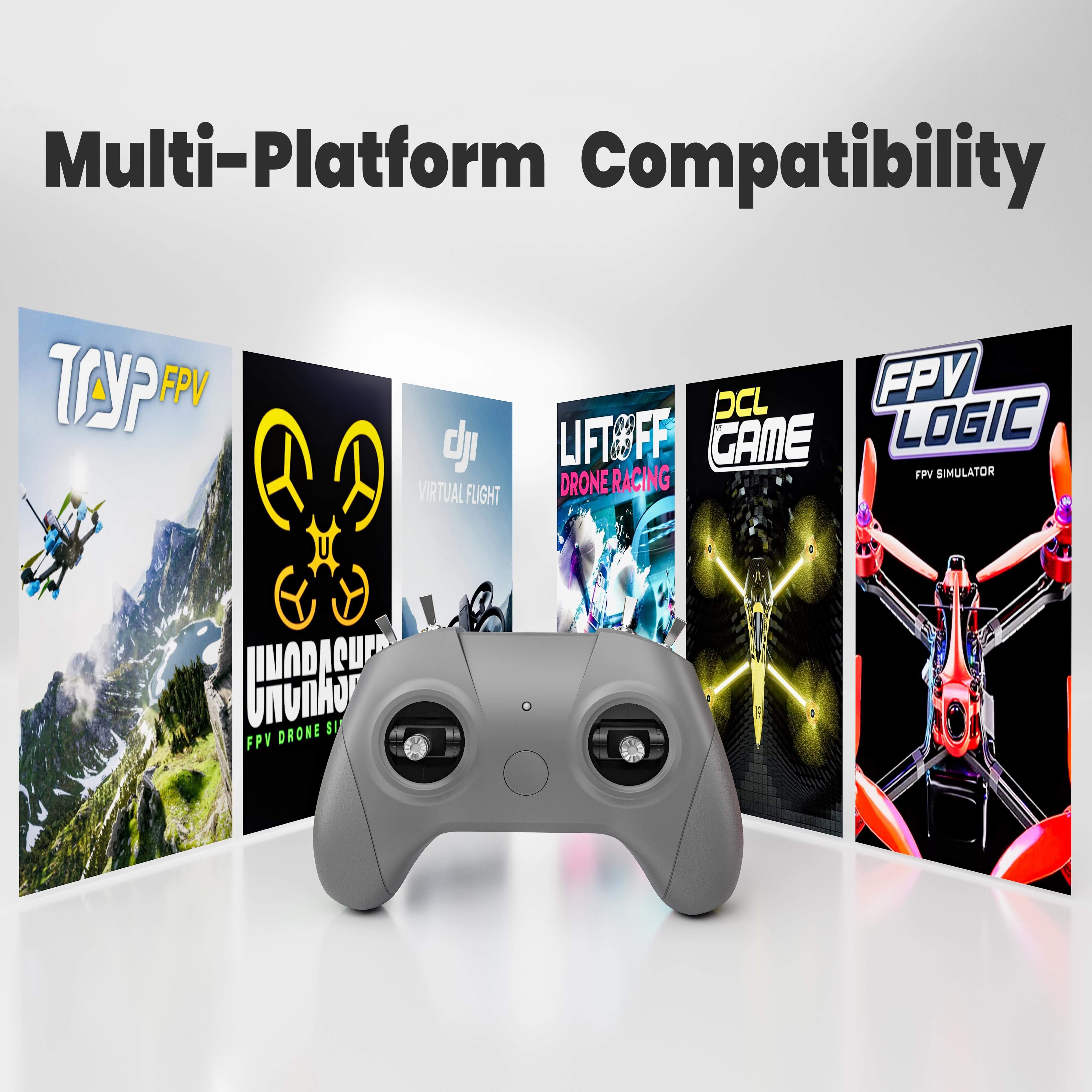 STARTFPV C8 controller compatible with major FPV simulators including Liftoff, DRL, DCL, Velocidrone, FPV Skydive and Uncrashed