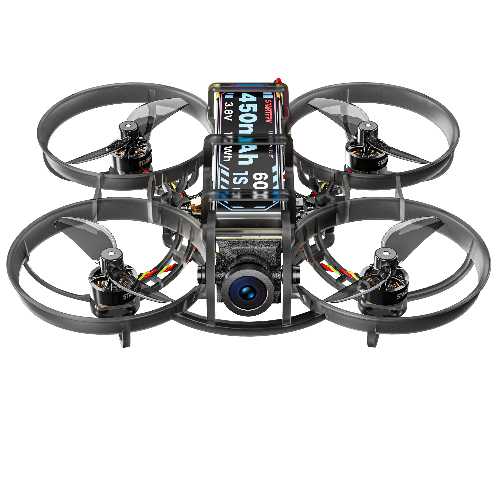 Top view of STARTFPV R8 Tiny Whoop Micro FPV Racing Drone featuring integrated 5-in-1 flight controller, brushless motor, and ELRS