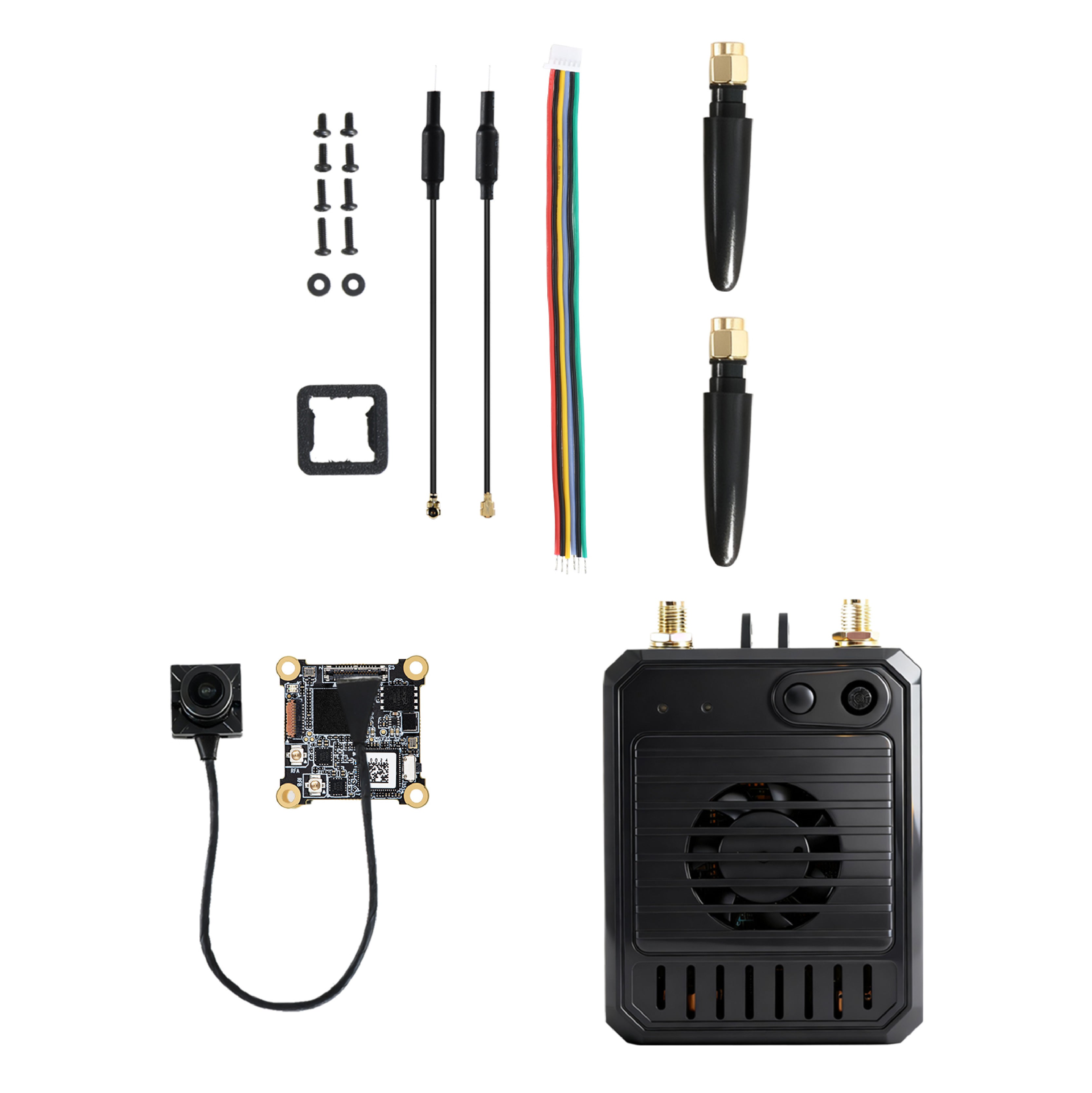 STARTFPV VT5 1080P Digital FPV Video Transmission System package contents including transmitter, antenna, cables, and user manual