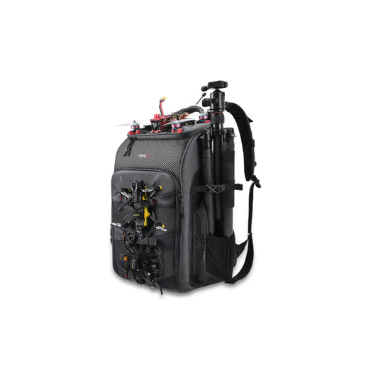 Front view of the STARTFPV BP2 FPV Drone Backpack showing overall design, compartments, and storage capacity for drones and accessories
