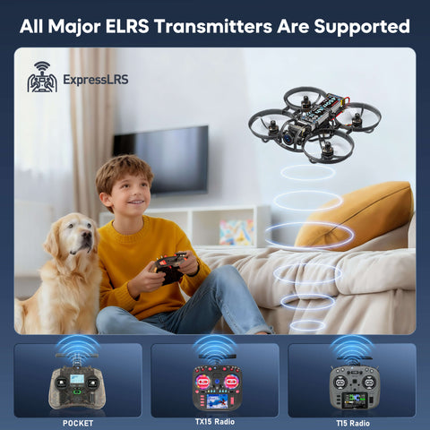 STARTFPV R8 Whoop Drone - All Major ELRS Transmitters Are Supported, compatible with ExpressLRS 2.4GHz, including POCKET, TX15 Radio, T15 Radio, ideal for indoor flying with kids