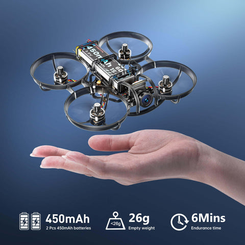 STARTFPV R8 Brushless Whoop Drone - 26g Empty Weight, includes 2 Pcs 450mAh Batteries, providing 6Mins Flight Endurance Time, lightweight and portable