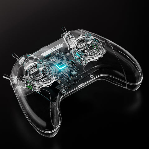 Transparent view of STARTFPV S8 8CH FPV simulator controller (Black) showing high-quality internal electronic components, precise gimbals, and durable construction, highlighting reliability and professional-grade build for FPV training centers and pilots.