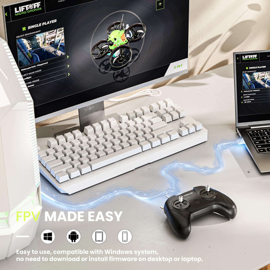 STARTFPV S8 8CH FPV simulator controller (Black) compatible with multiple systems including Windows, macOS, Android, iOS, and HarmonyOS, enabling plug-and-play setup for pilots, FPV clubs, and training centers.