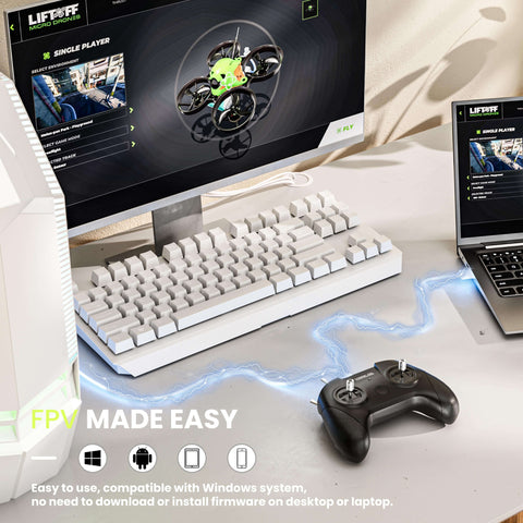 STARTFPV S8 8CH FPV simulator controller (Black) compatible with multiple systems including Windows, macOS, Android, iOS, and HarmonyOS, enabling plug-and-play setup for pilots, FPV clubs, and training centers.