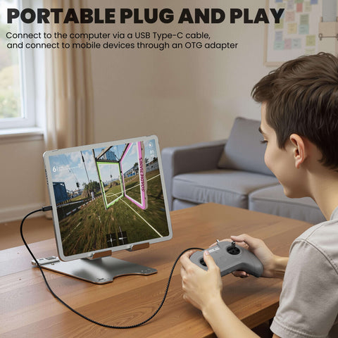 STARTFPV S8 Pro M2 FPV simulator controller demonstrating plug-and-play functionality via USB-C on Windows, macOS, Android, iOS, and HarmonyOS, allowing pilots and training institutions to start flying immediately without drivers or batteries.