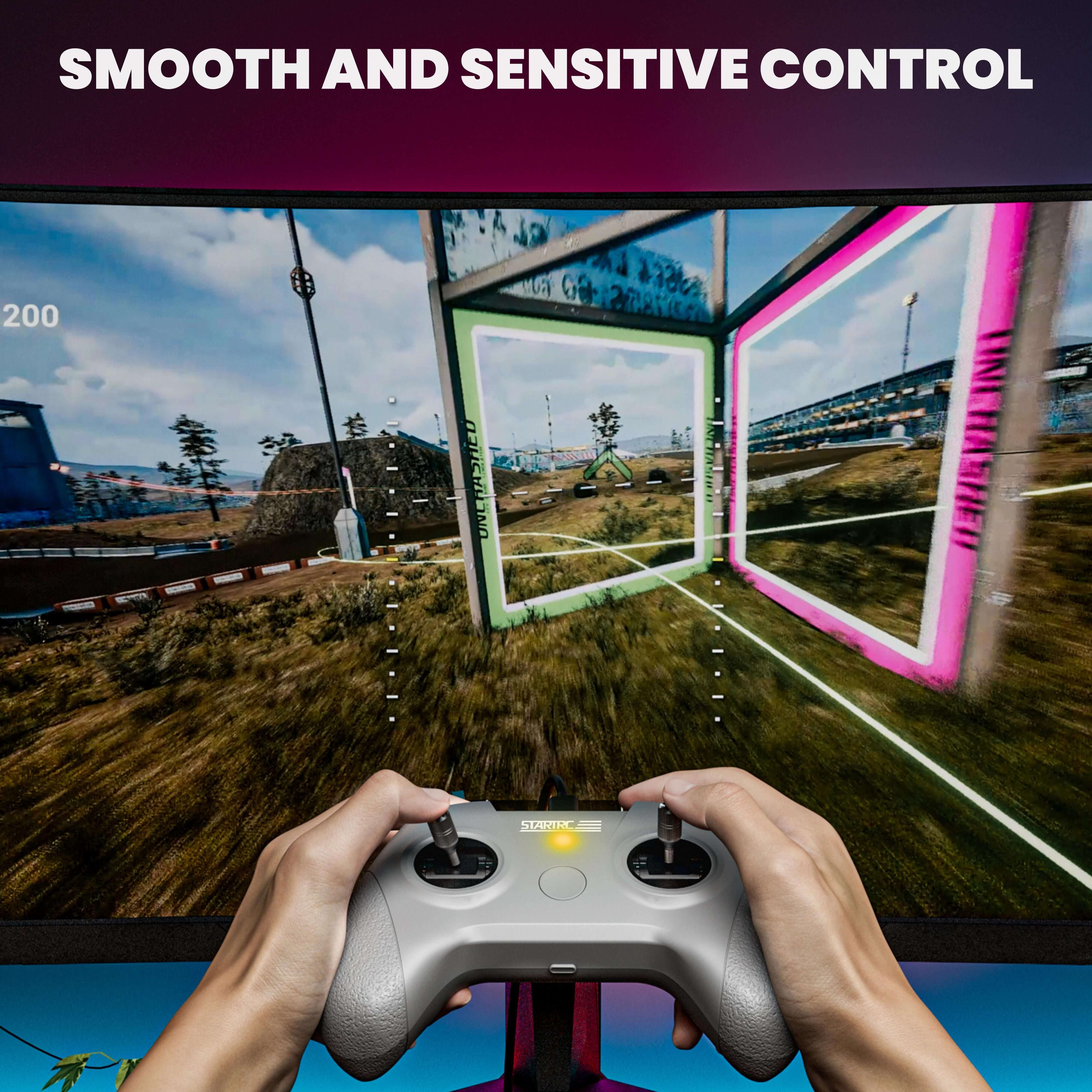 STARTFPV S8 Pro M2 FPV simulator controller showing smooth and responsive operation with mechanical joysticks, low-latency performance, and seamless compatibility across major FPV simulators for effective pilot training.